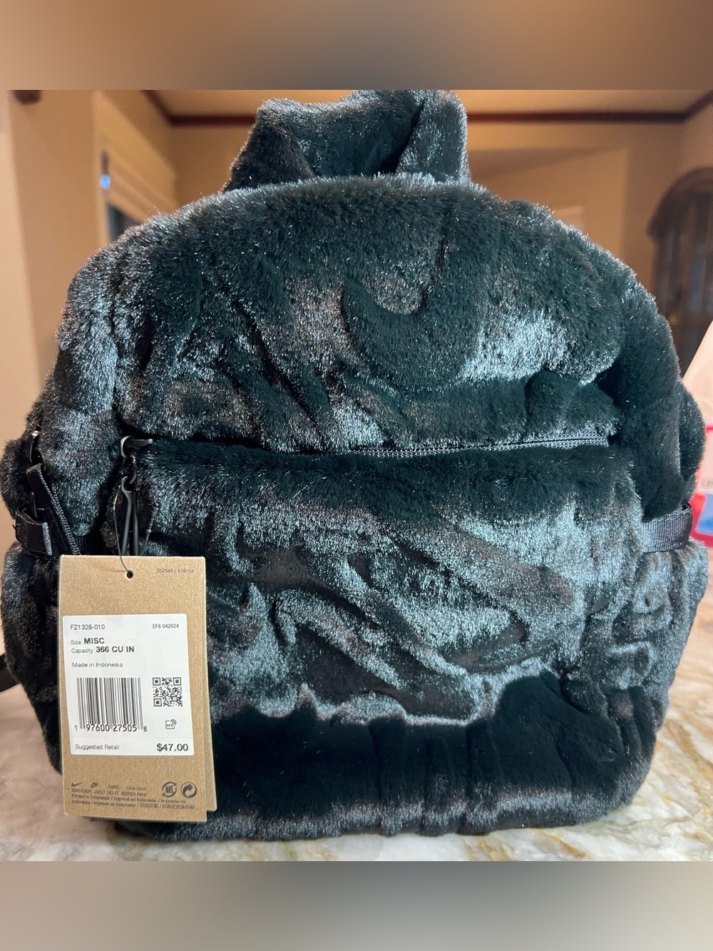 Nike Black Faux Fur Mini Backpack NEW Adorable and Soft